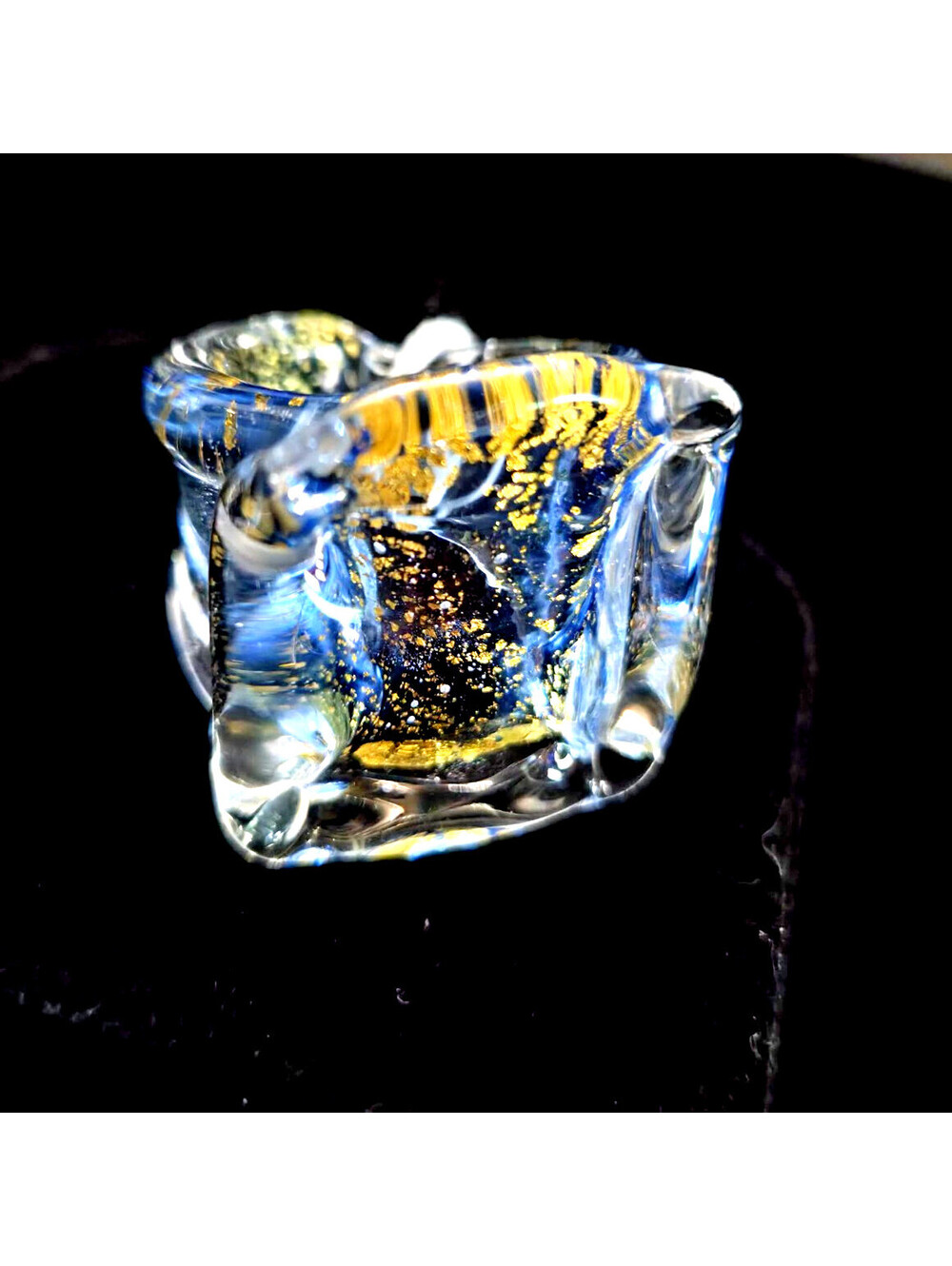 NOS Murano Glass Ring Blue Gold Foil Italy Size 8 HSN 2006 Vintage Statement